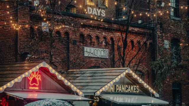 Seasonal vendor cabins on Trinity – Distillery Winter Village